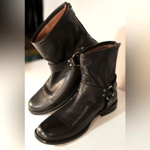FRYE Phillip Harness Short Ankle Moto Boots - Black- Women's Size 9 1/2 B